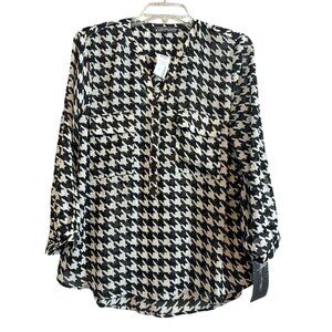 Almost NWT Famous Stunning Black & White Sheer Slipover Top Blouse Size XL